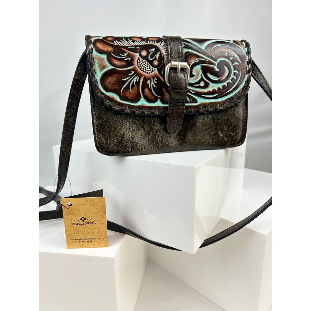 Patricia Nash Tooled Turquoise Leather Crossbody Bag Purse Floral